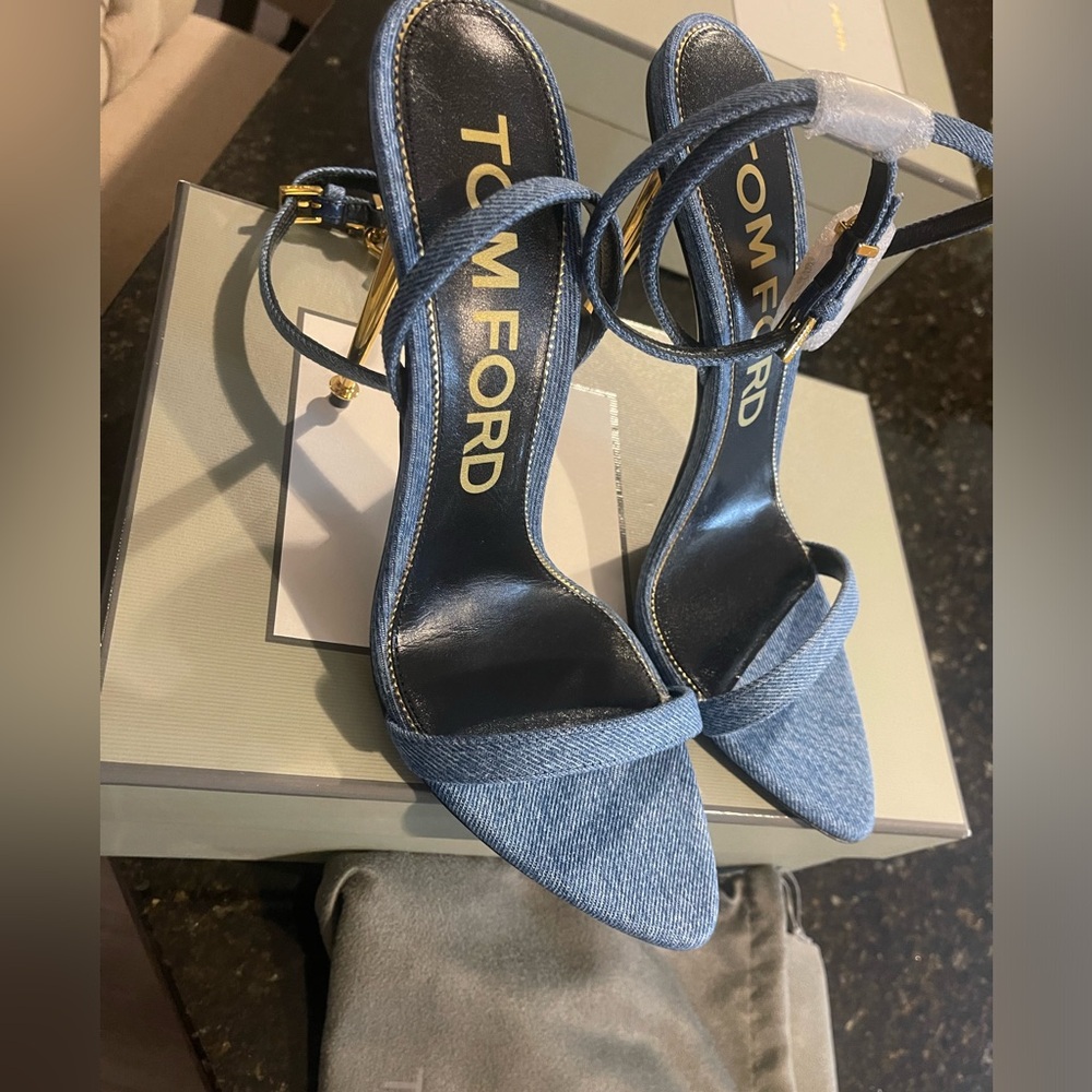 Tom Ford 105mm Denim Padlock Sandals Never Worn (42)